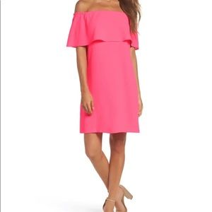 Charles Henry off the shoulder dress hot pink